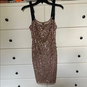 Sequin Sheath Dress in Rose Gold Marilyn Monroe style Adrianna papell nwt 4 zip